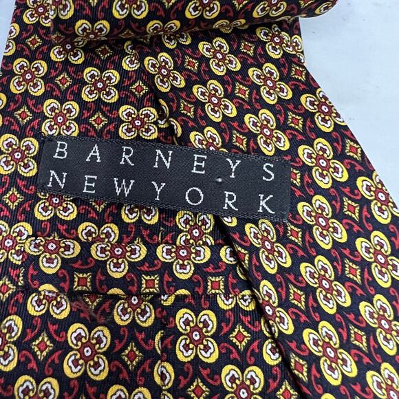 Barneys New York Silk Tie Men Red Yellow Geo Floral Necktie Formal Spain Classic - Picture 5 of 6